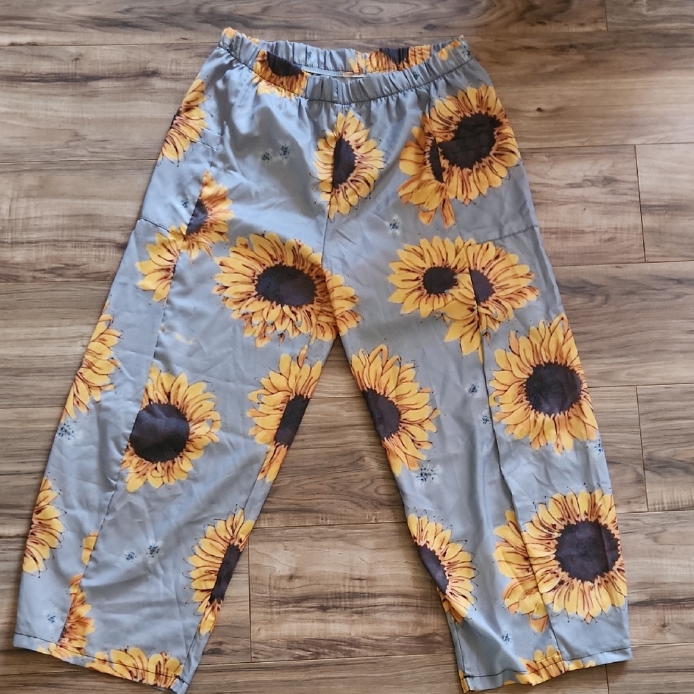 Sunflower Print Wide Leg Women's Pants